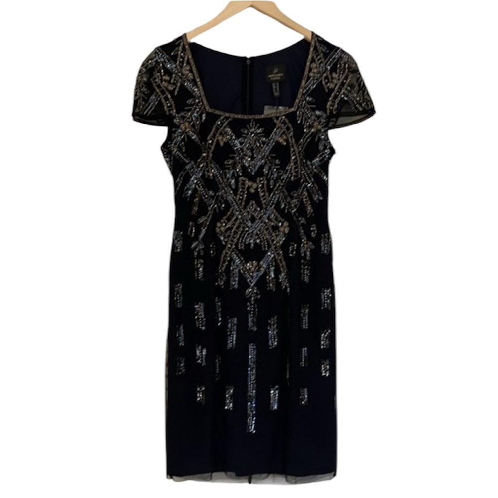 Adrianna Papell‎ Beaded Cap Sleeve Dress Midnight Size 8